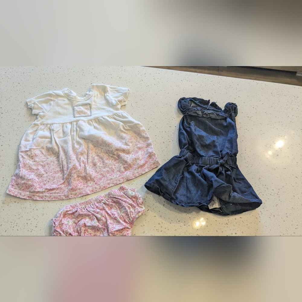 12 mo Burt's bees & DKNY dresses